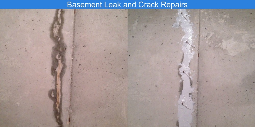 Leaking poured concrete wall crack before and after crack injection